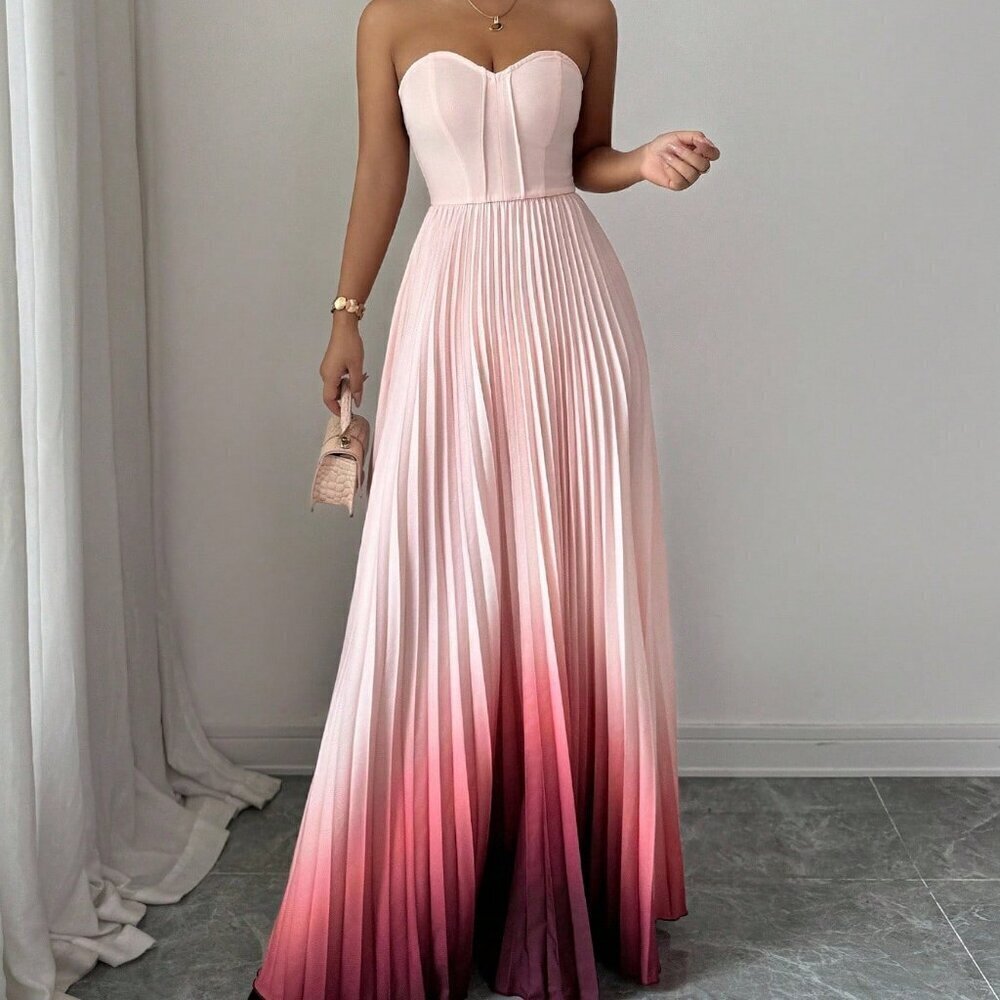 Multicolor Women's Elegant Romantic Ruched Waist A-Line maxi dress